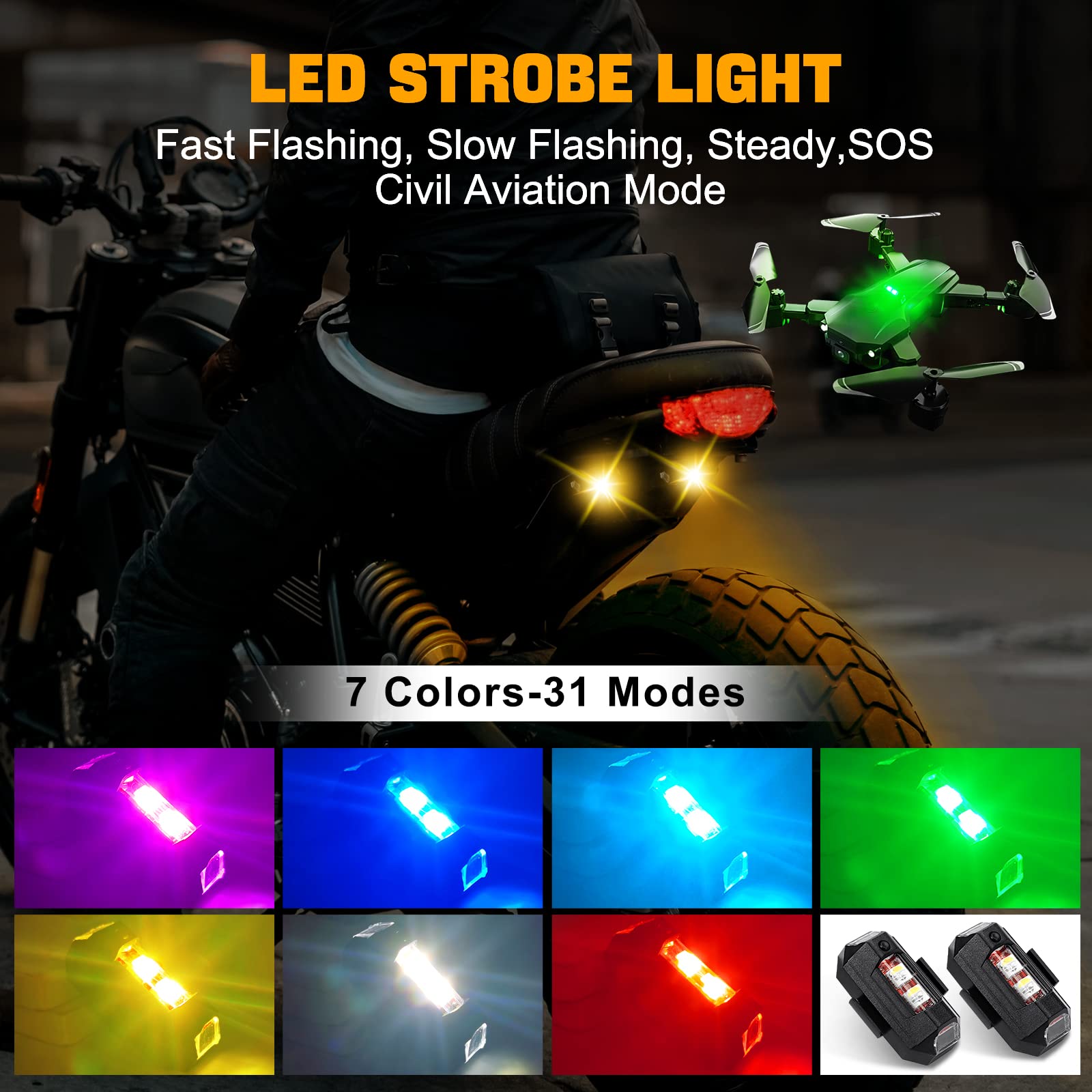 Drone Led Light - Motorrad Lichter Drone Strobe Licht USB